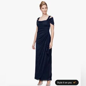 Alex Evenings Lindsey Midnight Blue Draped Gown